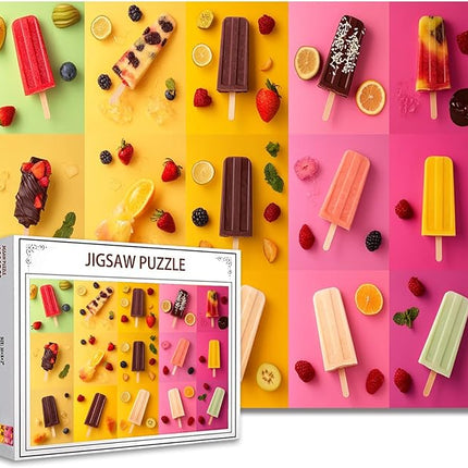 Various Types Shapes of Popsicles Jigsaw Puzzle，Cool Summer Popsicles 1000 Pieces Jigsaw Puzzles for Adults，27 x 20 Inches Puzzles ，HD Quality Colorful Puzzle Gift，Family Activity for Game Night