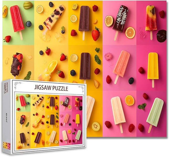 Various Types Shapes of Popsicles Jigsaw Puzzle，Cool Summer Popsicles 1000 Pieces Jigsaw Puzzles for Adults，27 x 20 Inches Puzzles ，HD Quality Colorful Puzzle Gift，Family Activity for Game Night