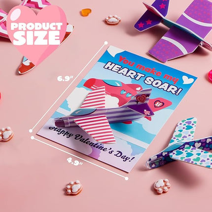 JOYIN 28 Valentine's Day Foam Airplanes for Kids, Greeting Cards with Punchline for Kids School Classroom Exchange Prizes Gift Supplies, Planes Party Favor