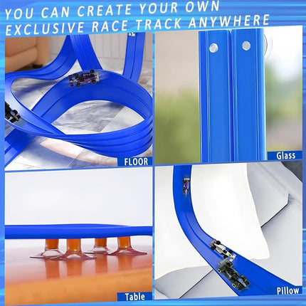 16Ft Flexible Race Car Track for Kids, Flex Track Toy with 4 Race Cars and Suction Cups, Compatible with Hot Wheels and 1/64th Cars, Rolls Up Portable Racetrack for Ages 345678