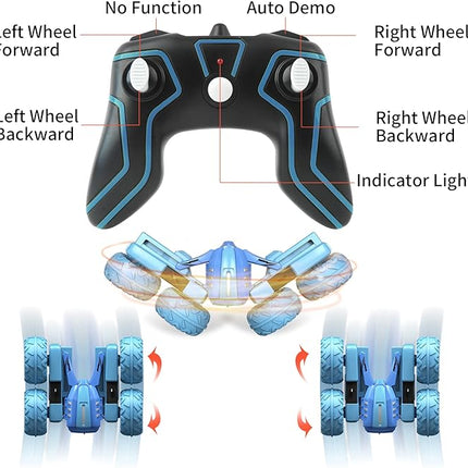 Remote Control Car Boy with Headlight, Hobby RC Car Stunt Kids Toy Gift for Boys Girls 6+ Years, Electric 4WD 2.4Ghz Double Side Rotating Race Vehicle 360° Flips Offroad Birthday Xmas