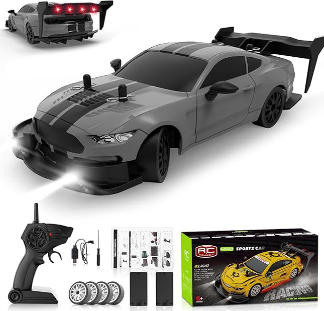 RC Drift Car 1:20 Scale Remote Control Cars 2.4GHz 4WD High Speed RTR Racing Vehicle with LED Lights 2 Rechargeable Batteries and Drifting Tires Racing Sport Toy Car for Adults Kids Boys Girls