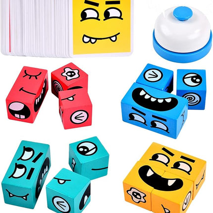 Wooden Face Changing Magic Cube Building Blocks Game Matching Expression Puzzle Toy Board Games for Family Night, Match Puzzles Geometric Educational Toys for Kids and Adults