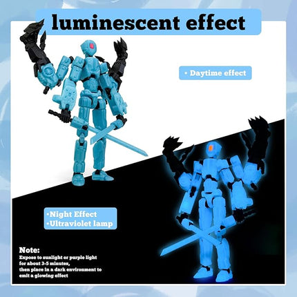 5.5Inch T13 Action Figure Assembly Completed, T13 3D Printed Action Figure Multi-Jointed Movable Robot Set,Collectors Desktop Decorations for Game Lovers Toys (Luminous Blue)