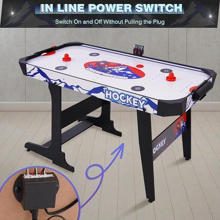 57" LED Light-Up Air Hockey Table, Foldable Arcade Style Air Hockey Game Set w/Accurate Electronic Scoring, in Line Power Switch, Powerful Motor for Kids Adults, Home Game Room