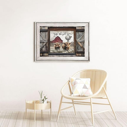 Highland Cow Jigsaw Puzzles 1000 Pieces for Adults, Farm Animal & Daisies Country Scene, Rustic Window View Wooden Puzzle, Relaxing Nature Art & Farmhouse Decor Gift