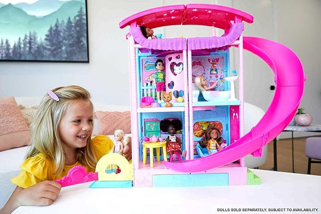 Barbie Dollhouse, Chelsea Playhouse with Transforming Areas & 20+ Pieces, Includes 2 Pets, Pool, Furniture & Accessories