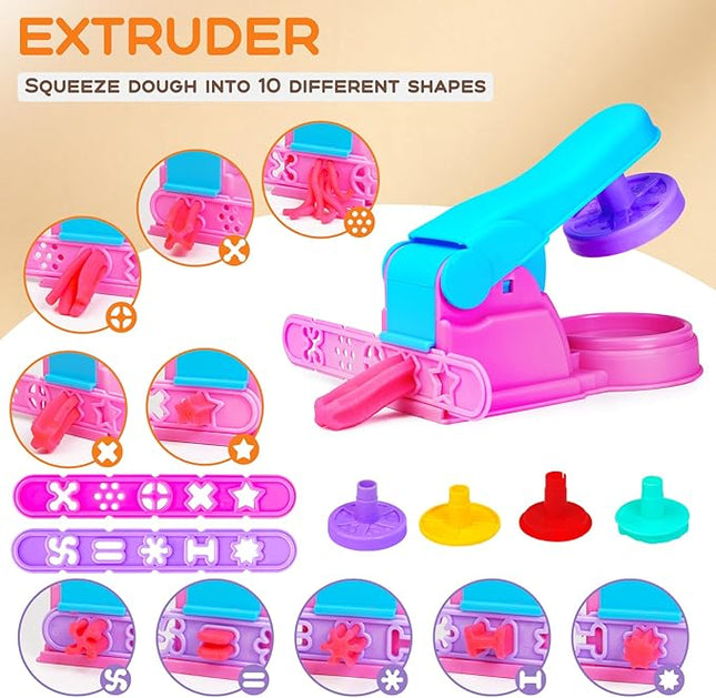 Dough Tool Sets for Kids Toddlers,Cute Playdough Accessories with Rolling Pin Dough Mat Storage Box,Party Pack Toys for Kids Age 2-4 3-5 4-8,Educational Toys Gift for Birthday Christmas Boys Girls