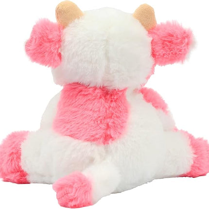Hopearl Adorable Plush Cow Toy Floppy Dairy Cattle Soft Stuffed Animal Cute Birthday Gifts for Boys Girls Kids Toddlers, Strawberry Pink, 9''