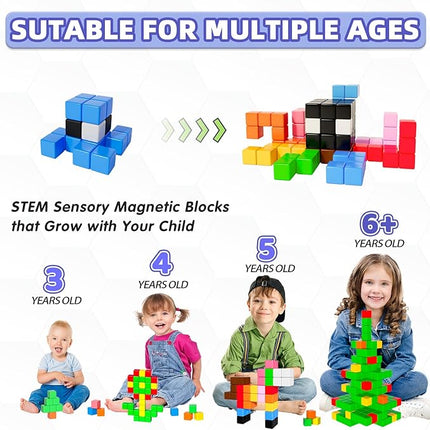 Magnetic Blocks, Magnet Building Toys for Toddlers, Preschool Sensory Autism STEM Toys for 3+ Year Old Boys & Girls, Magnetic Cubes as for Kids Ages 3-5 4-8