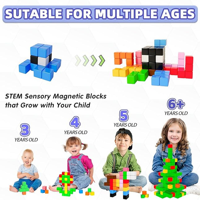 Magnetic Blocks, Magnet Building Toys for Toddlers, Preschool Sensory Autism STEM Toys for 3+ Year Old Boys & Girls, Magnetic Cubes as for Kids Ages 3-5 4-8