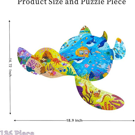 Puzzles for Kids Ages 4-6-8, 136 Piece Kid Puzzles Turtle Animal Shape Jigsaw Puzzles Learning Educational Toys Birthday Gifts for Boys Girls Ages 4 5 6 7 8 9 10(Turtles)