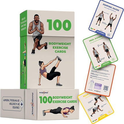 100+ Bodyweight Exercise Flashcards for Home Workout – PhysioSpace’s All in One Exercise Cards & Game Deck for Every Fitness Level with Video Tutorials (No Equipment Needed)