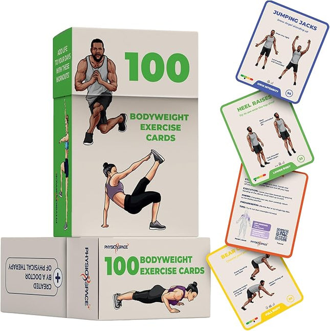 100+ Bodyweight Exercise Flashcards for Home Workout – PhysioSpace’s All in One Exercise Cards & Game Deck for Every Fitness Level with Video Tutorials (No Equipment Needed)
