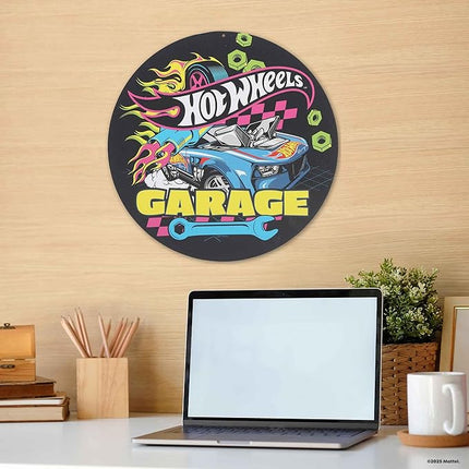 Mattel Hot Wheels Garage Neon Metal Sign - Fun Hot Wheels Wall Decor for Kids' Bedroom or Garage