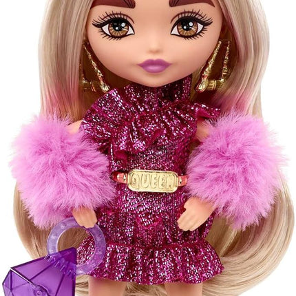 Barbie Extra Minis Doll & Accessories with Blonde Hair Wearing Shimmery Dress & Furry Shrug, 5.5-inch