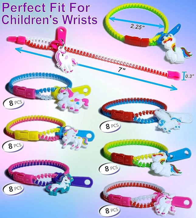 UpBrands Unicorn Zipper Bracelets Bulk Set, Kit for Unicorn Birthday Party, Goodie Bags & Stuffers, Perfect Friendship Fidget Toys & Valentine Gifts For Kids