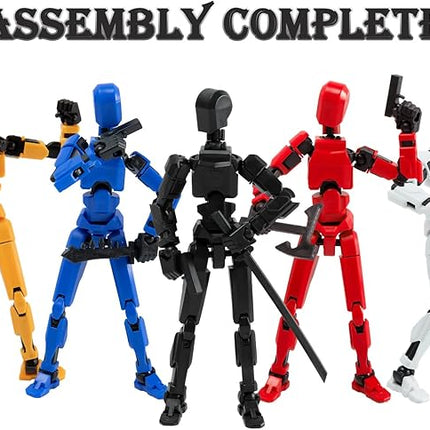 4PCS Assembled Titan T-13 Action Figures Set - Robot Action Figure Fidget Toys for Boys Lucky Dummy Nova N13 Anime Figures with Multi Movable Joints Toys for Kids (White+Black+Grey+Blue)