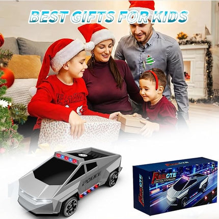 RC Remote Control Car Cybertruck Toy, Police Car Toy 2.4GHz, LED Lights, 2 Rechargeable Batteries, Ideal Gift for Boys Girls Ages 3+ Years