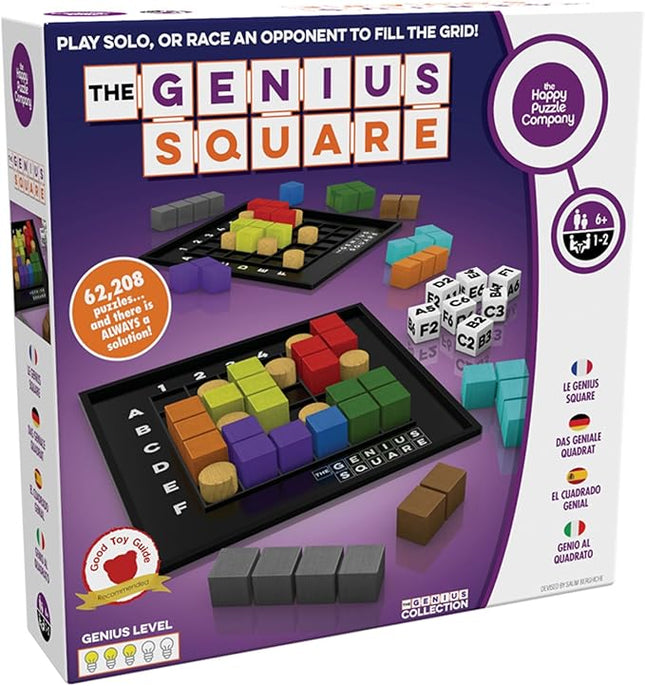 The Genius Square from The Happy Puzzle Company – Game of The Year Award Winner, 60000+ Solutions STEM Puzzle Game. Roll Dice, Race Your Opponent to Fill Grid with Different Shapes!