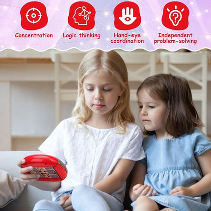 Rotating 3D Puzzle for Kids 3 4 5 6 7 Year Old, 4 Puzzles in 1, Handheld Game Fidget Toys for Travel, Cars & Plane, Fine Motor Skills Developing (Cute Little Princess)