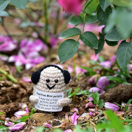 1 Pcs Positive Mini Funny Potato Holding Card Crochet Easter Birthday Christmas Mom Dad Sister Friend Wife Husband Colleauge College Students Coworkes Cheer Up Gift Decor