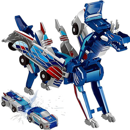 2-in-1 Collision Transformation Dinosaur Car Toy |Magnetic Cars Convertible Robot Toys|DinosaurToys for Kids 3-12 Ideal Christmas Birthday Gift for Boys (Blue)