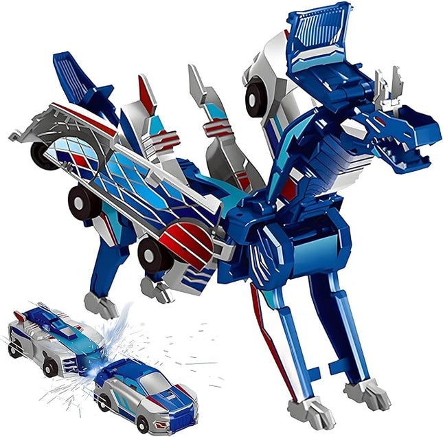 2-in-1 Collision Transformation Dinosaur Car Toy |Magnetic Cars Convertible Robot Toys|DinosaurToys for Kids 3-12 Ideal Christmas Birthday Gift for Boys (Blue)