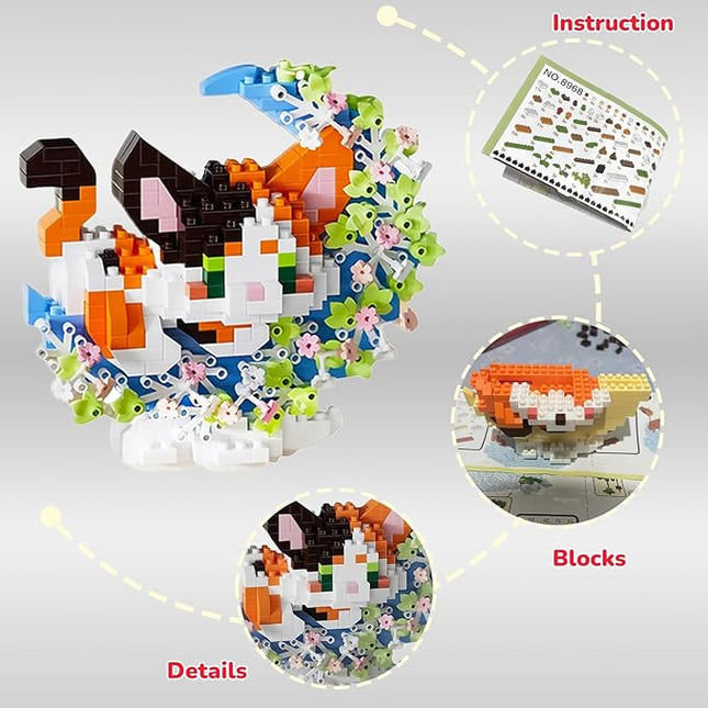 4 Packs Micro Building Block Sets, Cute Animals Micro Set with Flower and Moon, Building Blocks for Adults, Ideal for Collection and Desktop Decoration (Panda Bunny Cat Koala)