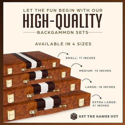 Get The Games Out Backgammon Set for Travel - Small Classic Board Game Case with Strategy Guide & 15 Game Pieces (Brown)