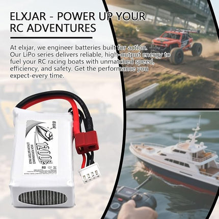 (2-Pack) 11.1V 1200mAh 30C LiPo Battery with T-Plug Replacement for WLtoys WL915 WL915-A RC Racing Boat