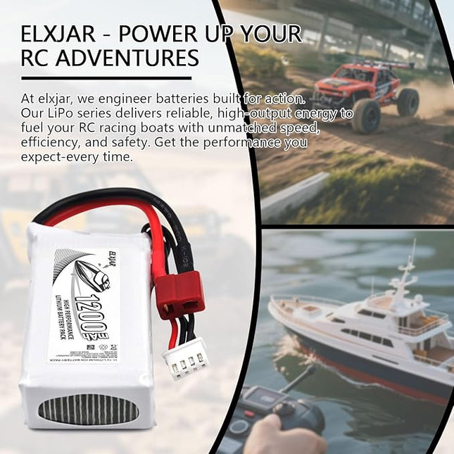 (2-Pack) 11.1V 1200mAh 30C LiPo Battery with T-Plug Replacement for WLtoys WL915 WL915-A RC Racing Boat