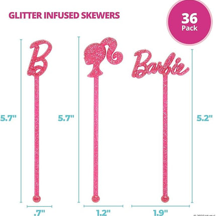 DecoPac Barbie Skewers For Cakes, Cupcakes, And More | 36 Pink Stir Sticks, Ideal For Birthday's, Parties And Celebrations. Personalize Your Baked Creations. Pack of 36