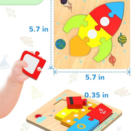 Yetonamr Wooden Toddler Puzzles Gifts Toys for 1 2 3 Years Old Boys Girls, 6 Vehicle Shape Montessori Toys Educational Blocks Kids Gift Baby Learning Toy Age 1-3, 2-4