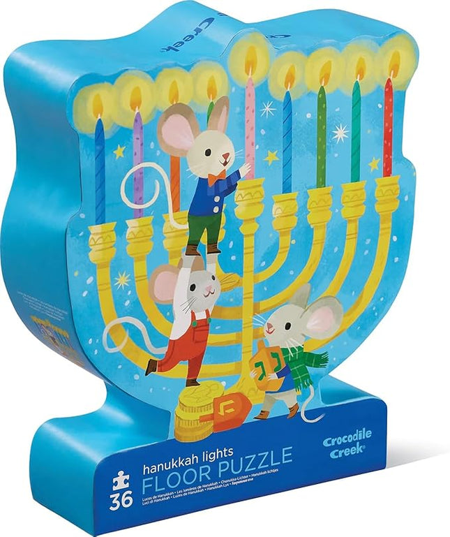 Crocodile Creek 36-Piece Jigsaw Floor Puzzle with Heavy-Duty Shaped Box for Storage, Large 20" x 16" Completed Size, Designed for Kids Ages 3 Years and up, Hanukkah Lights
