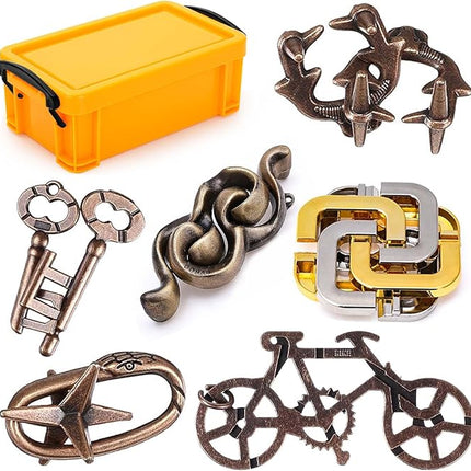 6 PCS Metal Brain Teaser Puzzles Logic Metal Puzzle for Adult Kid Toy Lock Puzzles Gift for Adults Teenagers Kids
