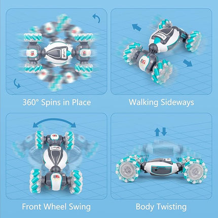 PREPOP Gesture Sensing RC Stunt Car, Birthday for Age 6 7 8-12 13+ Year Old Boys - Cool Toys for Kids, Hand Controlled Remote Control Twist Vehicle with Lights & Music, 4WD Rotating