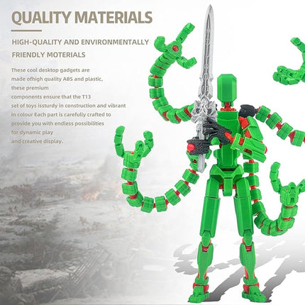 Already Assembled T13 Action Figure Accessories,Dummy 13 T13 Multi-Jointed Movable,for Collectors Desktop Decorations t-13 Movability 3D Printed Toys (Green)