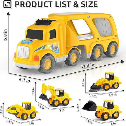 Veslier Construction Truck Toys for Boys Girls Age 1 2 3 4 5 6 Years Old，Carrier Transport Trucks for Kids 1-3 3-5 Year Old，Christmas Birthday Gift Toddler Toys.