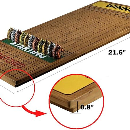 Metal Horse Race Board Game Set with Horse Racing Thick & Solid Wood Game Board(22"/Dark),11 Luxurious with 4 Antique(Gold,Silver,Red Cooper&Bronze) Metal Craft Horses, Dice&Cards (HR-F654)