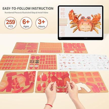 3D Paper Puzzle Model Kit for Adults & Kids Ages 8+,STEM Educational DIY Assembly Toy,Eco-Friendly Craft Gift for Home Decoration, Birthday Children's Day Gifts(Crab)