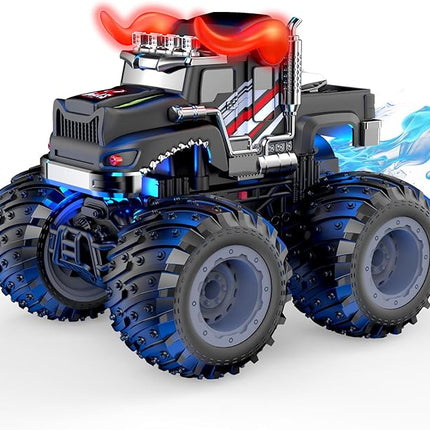 Remote Control Monster Trucks, 2.4GHz All Terrain RC Cars with Light Spray, Birthday Gift for Kids 3 4 5 6 7 8, Toddler Toys for Boys Girls 3+ Year Old