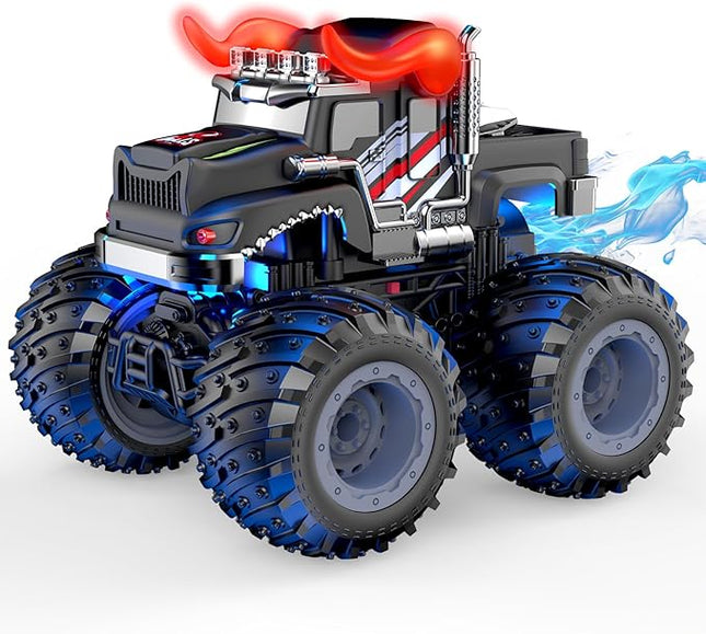 Remote Control Monster Trucks, 2.4GHz All Terrain RC Cars with Light Spray, Birthday Gift for Kids 3 4 5 6 7 8, Toddler Toys for Boys Girls 3+ Year Old