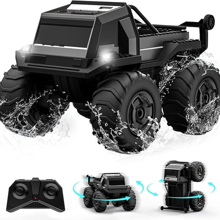 ACAMMZAR Amphibious Remote Control Car for Kids, 1:16 RC Trucks 4WD Offroad All Terrain,DIY Pick-up Toys Waterproof Monster Truck,60Mins+ Play Time,with Light, Stunt, 360° Spin,RC Cars for Boys Adults