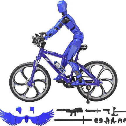 (Assembly Completed) T13 Action Figures, 6.3 Inch Big Dummy 13 Mountain Die-cast Mini Bike Model with Multi-Jointed Movable Lucky 13 Robot Toys Set(Blue)