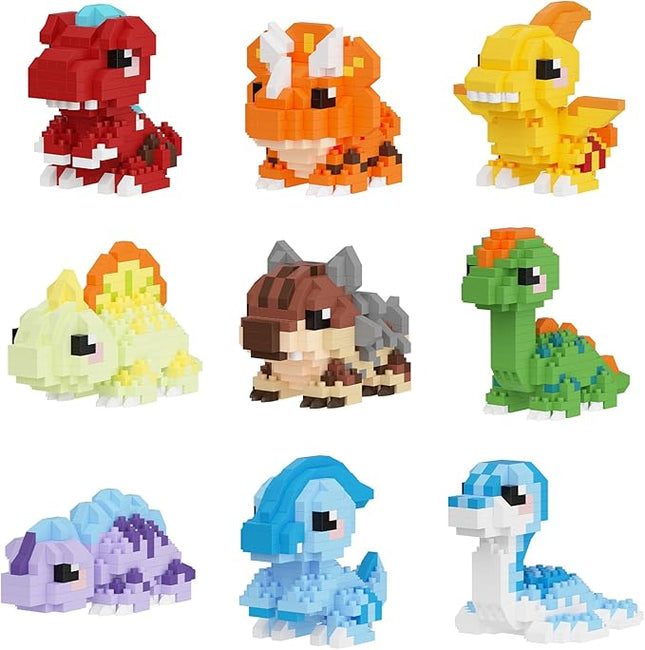 Dinosaur Micro Mini Building Block Sets Birthday& Party Gift for Kids, Animals Buildling Model Kits, Micro Mini Bricks Dino World Series Toys for Kids（9 Boxes）