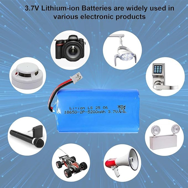 3.7V 5200mAh Li-ion Battery, 18650 Rechargeable Batteries with USB Charger Cable PH-2P Plug for Remote Control Cars, Bluetooth Speakers, LED Flashlights, Flashlights