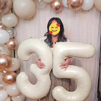 Smlpuame 40 Inch Beige Number 5 Balloons for 5th Birthday Decorations Boys Girl, Giant Self-Sealing Cream Foil Number 0-10 White Sand Balloon for Women Men Party Anniversary Baby Shower Supplies