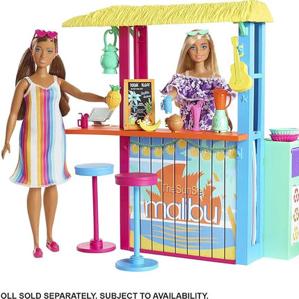 Barbie Loves The Ocean Playset, Beach Shack with 18+ Accessories Including Stools, Food & More, Made from Recycled Plastics