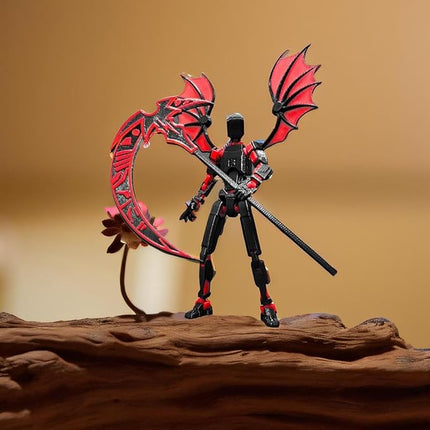 (Assembly Completed) T13 Action Figures Set Lucky Dummy Nova 13 Action Figure Robot Anime Stick Figures Fidget Toys for Boys Multi Movable Joints Gifts Toys for Kids (Black Red)